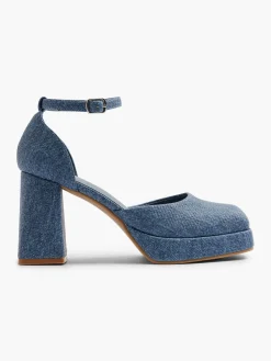 Sale Denim Platform Heel with Ankle Strap Women Heels·High Heels|Heels·Platform Heels