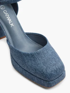 Sale Denim Platform Heel with Ankle Strap Women Heels·High Heels|Heels·Platform Heels