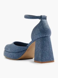 Sale Denim Platform Heel with Ankle Strap Women Heels·High Heels|Heels·Platform Heels