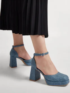 Sale Denim Platform Heel with Ankle Strap Women Heels·High Heels|Heels·Platform Heels