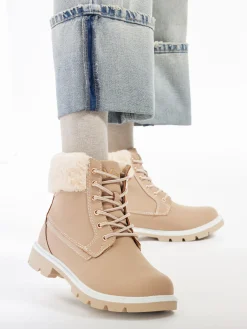 Sale Faux Fur Apricot Lace-Up Winter Boots Women Boots·Walking Shoes|Boots·Winter Boots