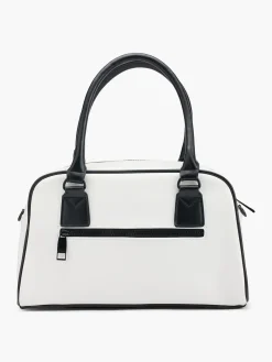 Discount White and Black Contrast Handbag with Adjustable Shoulder Strap Women Bags·Handbags