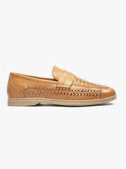 Formal Leather Tan Woven Slip-on Loafer Shoes·Slip-On Shoes|Shoes·Loafers