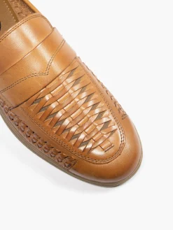 Formal Leather Tan Woven Slip-on Loafer Shoes·Slip-On Shoes|Shoes·Loafers