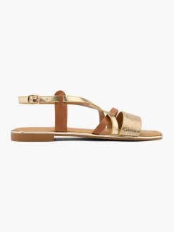Online Gold and Strapped Flat Sandal Women Sandals·Flat Sandals