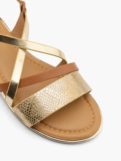 Online Gold and Strapped Flat Sandal Women Sandals·Flat Sandals