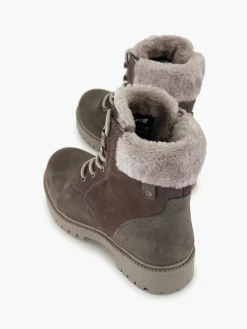 Outlet Leather Suede Faux Fur Lined Lace Up Boot Women Boots·Winter Boots|Boots·Faux Fur Lined Boots
