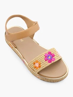 New Junior Girl Raffia Sandal With Floral Detail Kids All Girls·Kids|Girls Shoes·Sandals