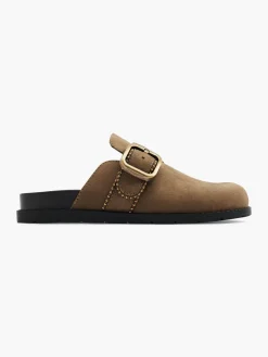 Online Khaki Closed Toe Footbed with Buckle and Stud Detail Women Sandals·Mules|Sandals·Flat Sandals