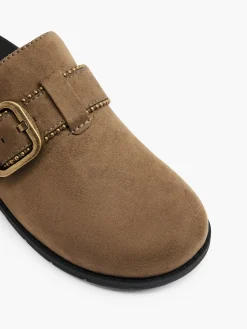 Online Khaki Closed Toe Footbed with Buckle and Stud Detail Women Sandals·Mules|Sandals·Flat Sandals