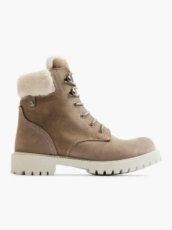 Discount Khaki Faux Fur Lined Leather Hiker Boot Women Boots·Walking Shoes|Boots·Faux Fur Lined Boots