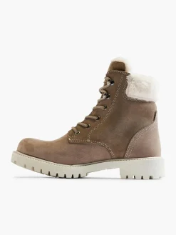 Discount Khaki Faux Fur Lined Leather Hiker Boot Women Boots·Walking Shoes|Boots·Faux Fur Lined Boots