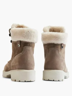 Discount Khaki Faux Fur Lined Leather Hiker Boot Women Boots·Walking Shoes|Boots·Faux Fur Lined Boots