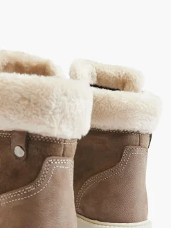 Discount Khaki Faux Fur Lined Leather Hiker Boot Women Boots·Walking Shoes|Boots·Faux Fur Lined Boots