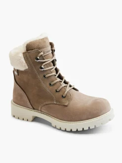 Discount Khaki Faux Fur Lined Leather Hiker Boot Women Boots·Walking Shoes|Boots·Faux Fur Lined Boots