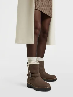 Sale Fur Lined Buckled Ankle Boot Women Boots·Chunky Boots|Boots·Ankle Boots