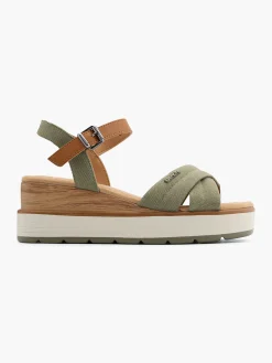 Khaki Wood Effect Wedge Heeled Sandal Women Heels·Wedges|Sandals·Wedge Sandals