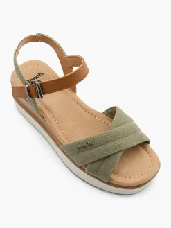 Khaki Wood Effect Wedge Heeled Sandal Women Heels·Wedges|Sandals·Wedge Sandals