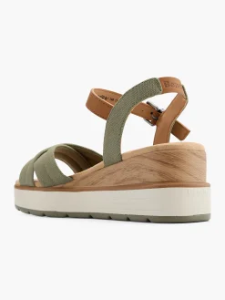 Khaki Wood Effect Wedge Heeled Sandal Women Heels·Wedges|Sandals·Wedge Sandals