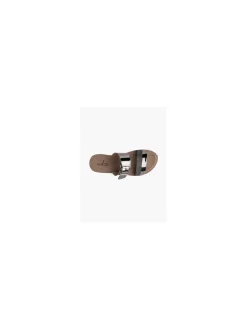Best Ladies Blue Fit Metallic Buckle Slide Sandals Women Sandals·Flat Sandals