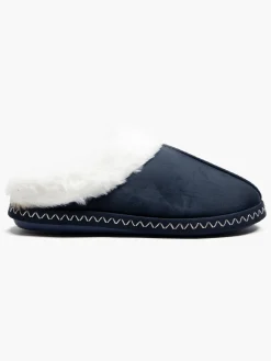 Outlet Ladies Navy Fur Trim Slippers Women Slippers