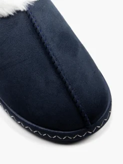 Outlet Ladies Navy Fur Trim Slippers Women Slippers