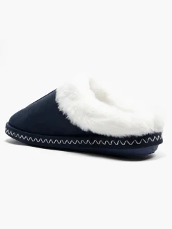 Outlet Ladies Navy Fur Trim Slippers Women Slippers
