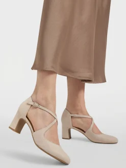 Hot Leather Cross Strapped Heeled Court Shoe Women Heels·Court Heels|Heels·Block Heels