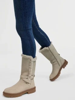 Outlet Light Tall Faux Fur Lined Boot with Buckle Details Women Boots·Faux Fur Lined Boots|Boots·Knee High Boots