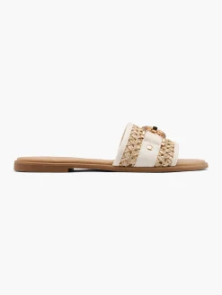 Outlet Natural Woven Slip On Mule with Metal Detail Women Sandals·Flat Sandals