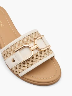Outlet Natural Woven Slip On Mule with Metal Detail Women Sandals·Flat Sandals