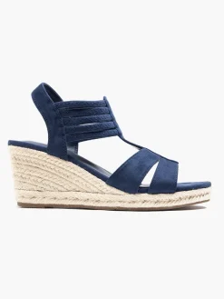 New Navy Elasticated Strap Wedge Sandal Women Loafers & Low Shoes·Espadrilles