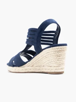 New Navy Elasticated Strap Wedge Sandal Women Loafers & Low Shoes·Espadrilles