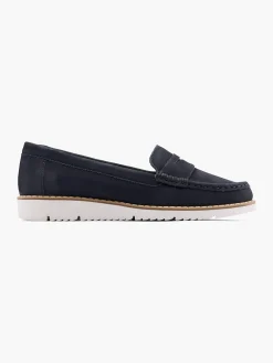 Navy Leather Flat Loafer with Contrasting Sole Women Loafers & Low Shoes·Loafers