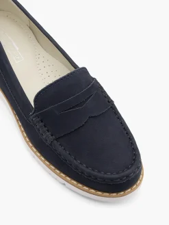 Navy Leather Flat Loafer with Contrasting Sole Women Loafers & Low Shoes·Loafers