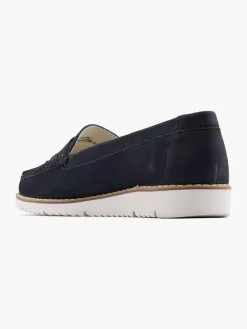 Navy Leather Flat Loafer with Contrasting Sole Women Loafers & Low Shoes·Loafers
