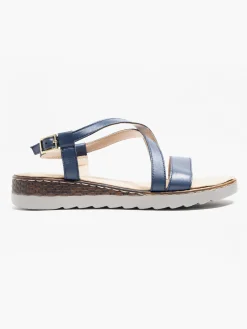 Sale Navy Leather Multi Strapped Wedge Sandal Women Sandals·Leather Sandals|Heels·Wedges