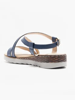 Sale Navy Leather Multi Strapped Wedge Sandal Women Sandals·Leather Sandals|Heels·Wedges