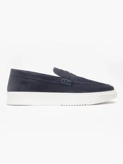 Online Navy Leather Suede Cupsole Loafer Shoes·Slip-On Shoes|Shoes·Loafers