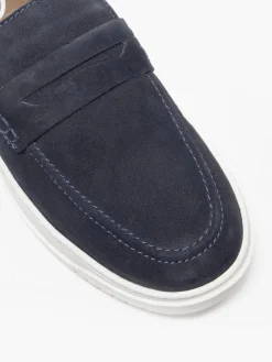 Online Navy Leather Suede Cupsole Loafer Shoes·Slip-On Shoes|Shoes·Loafers