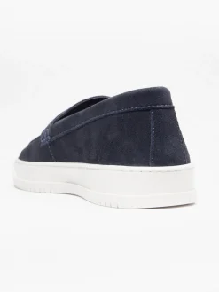 Online Navy Leather Suede Cupsole Loafer Shoes·Slip-On Shoes|Shoes·Loafers