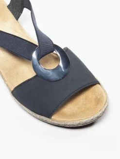 Online Navy Wedge Sandal with Circle Ring Detail Women Sandals·Flat Sandals|Heels·Wedges