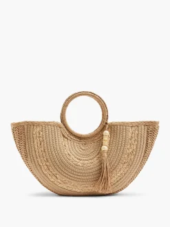 Best Neutral U-Shaped Summer Bag with Circular Handle and Tassel Detail Women Bags·Handbags