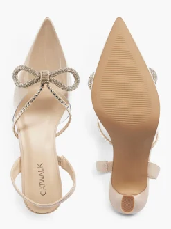 Hot Nude Bow Detail Slingback Heel with Perpex Panelling Women Heels·High Heels