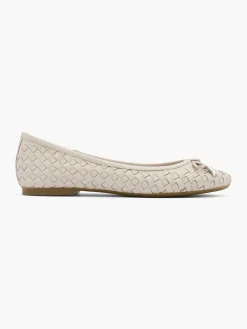 Clearance Off White Leather Woven Ballerina Women Loafers & Low Shoes·Ballet Pumps