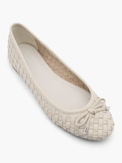 Clearance Off White Leather Woven Ballerina Women Loafers & Low Shoes·Ballet Pumps