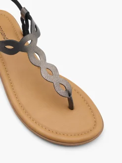 New Pewter Twisted Strap Sandal Women Sandals·Flat Sandals