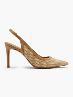 Raffia Textured Camel Slingback Heel Women Heels·Slingback Heels
