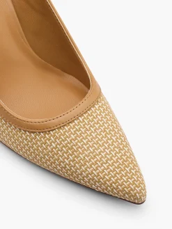 Raffia Textured Camel Slingback Heel Women Heels·Slingback Heels
