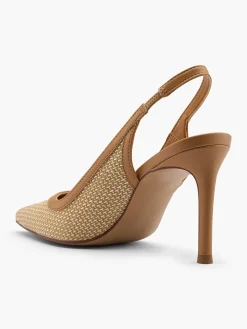 Raffia Textured Camel Slingback Heel Women Heels·Slingback Heels